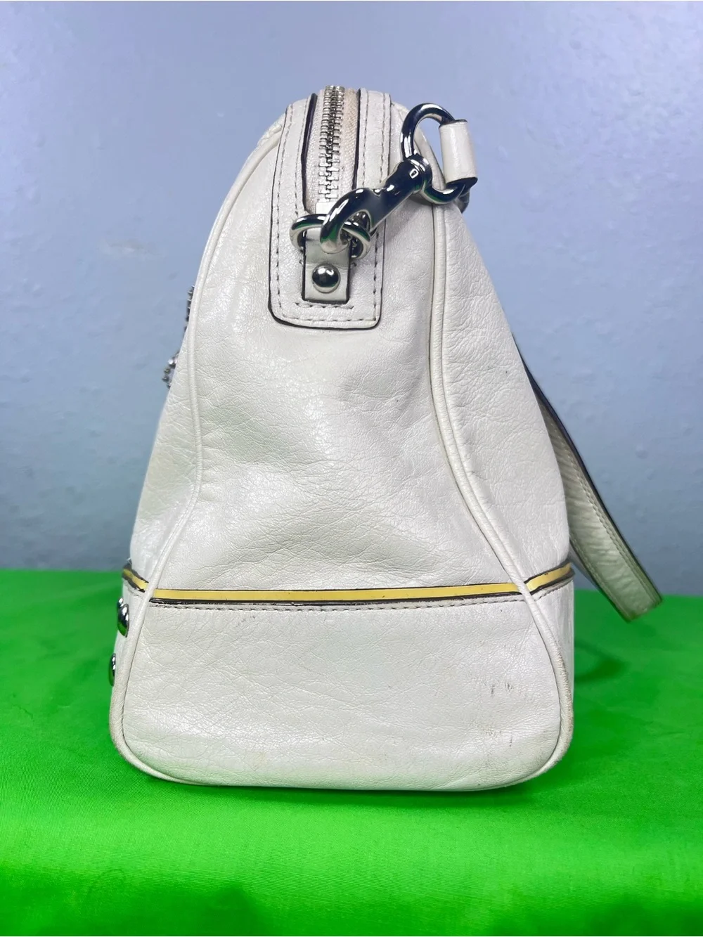 Coach Studded White Leather Satchel Crossbody Bag Y2K Vintage